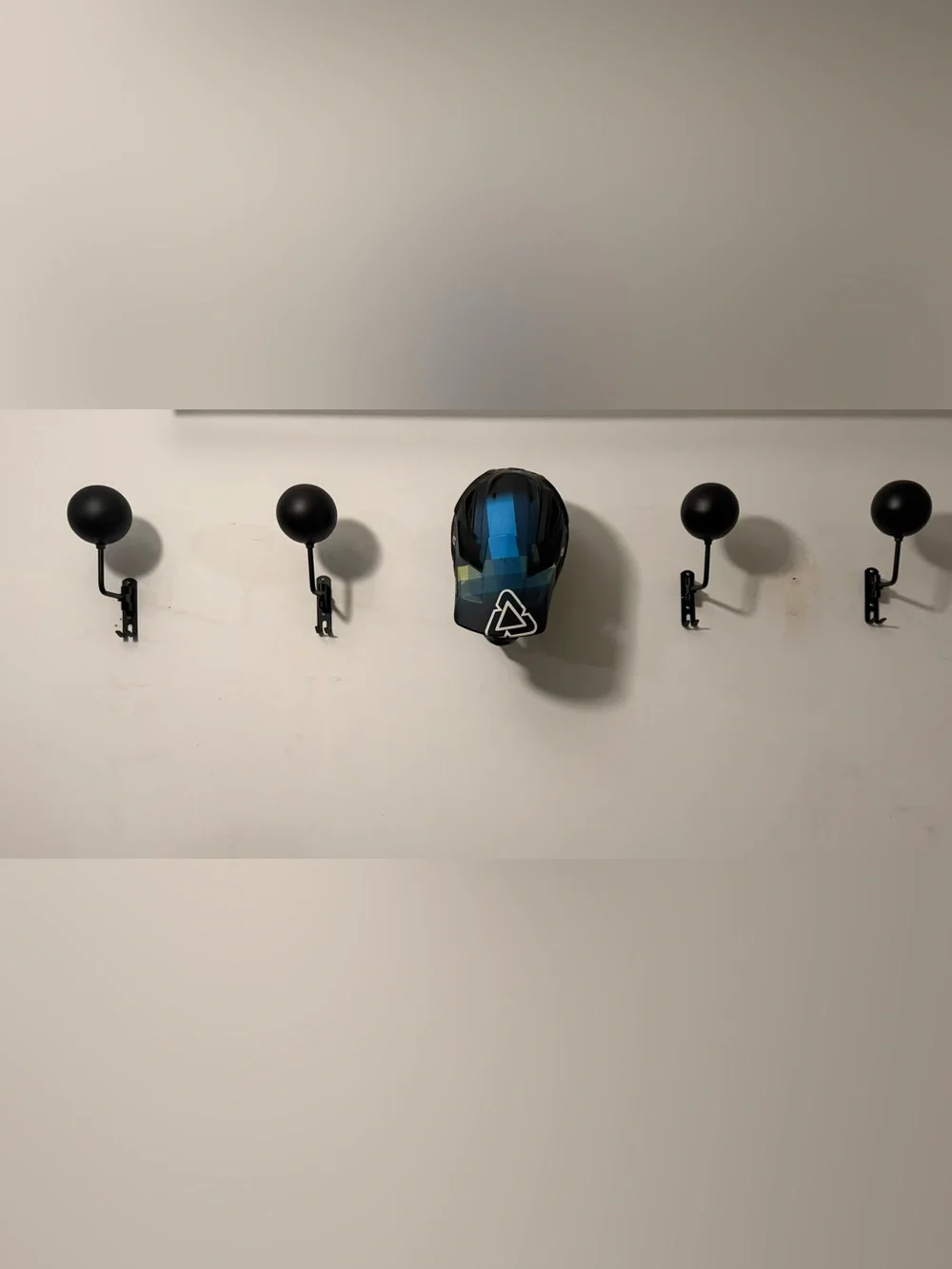 Set of 3 Matte Black Helmet Wall Hooks with Round Knobs